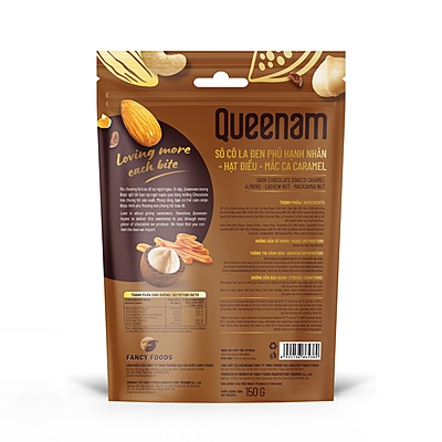 QN01 - Socola den phu caramel hanh nhan-hat dieu-mac ca/ Dark Chocolate Coated Caramel Almond-Cashew-Macadamia Nut