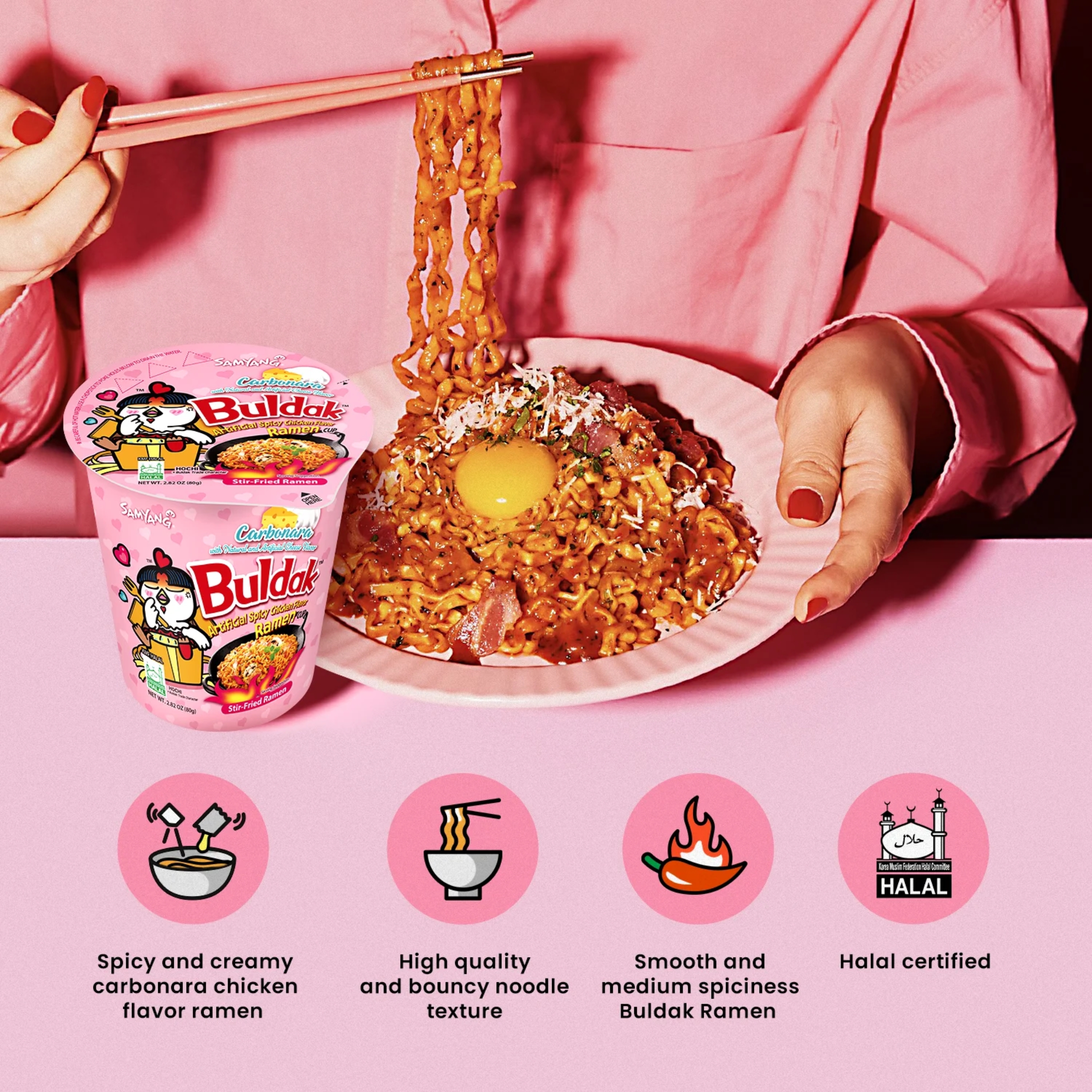 SamYang - Buldak (PINK CUP) Artificial Spicy Chicken Flavor Ramen Carbonara