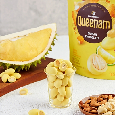 QN07 - Socola sau rieng phu hat hanh nhan-hat dieu/ Durian Chocolate Coated Almond-Cashew Nut