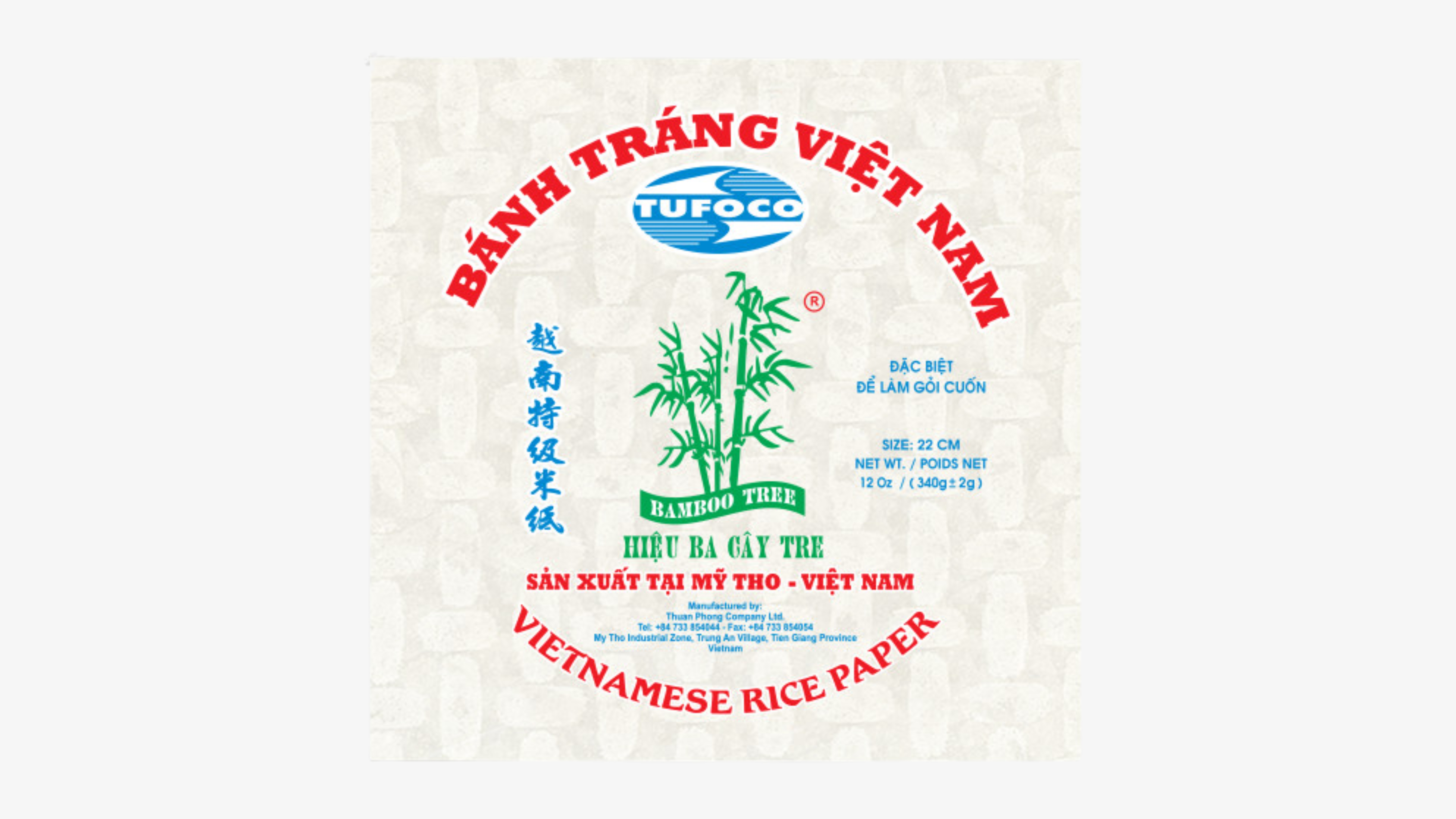 Bamboo Tree - Banh Trang Vuong 3 Cay Tre 22cm / Square Rice Paper 22cm