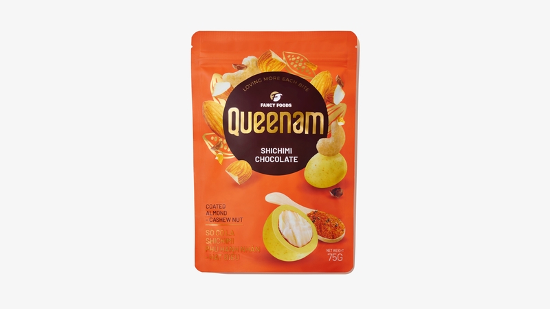 QN09 - (ORANGE) Socola Shicimi phu hat hanh nhan - hat đieu/Shichimi Chocolate Coated Almond Cashew Nut