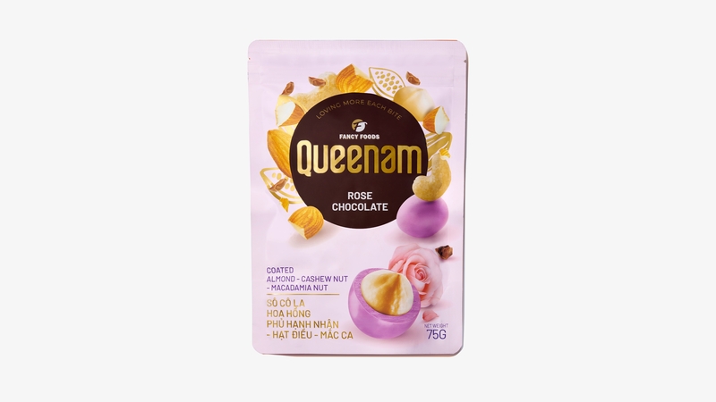 QN06 - (PINK) Socola hoa hong phu hat hanh nhan-hat dieu-mac ca/ Rose Chocolate Coated Almond-Cashew Nut-Macadamia Nut