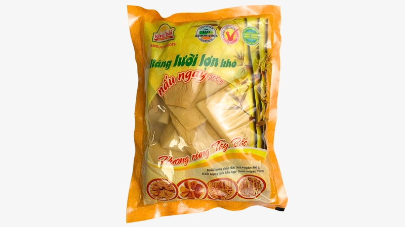 KB002 - Mang luoi lon kho nau ngay kim boi/Kim Boi Dried “Pig tongue” bamboo shoots