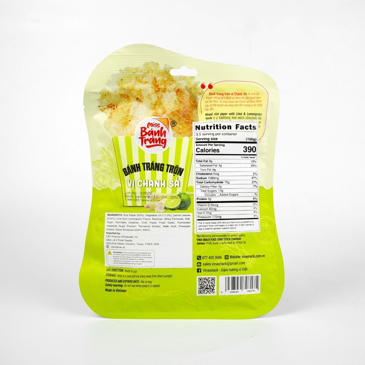 VINA02 - Banh Trang Tron Vi Chanh Sa / Mixed Rice Paper With Lime And Lemongrass Taste