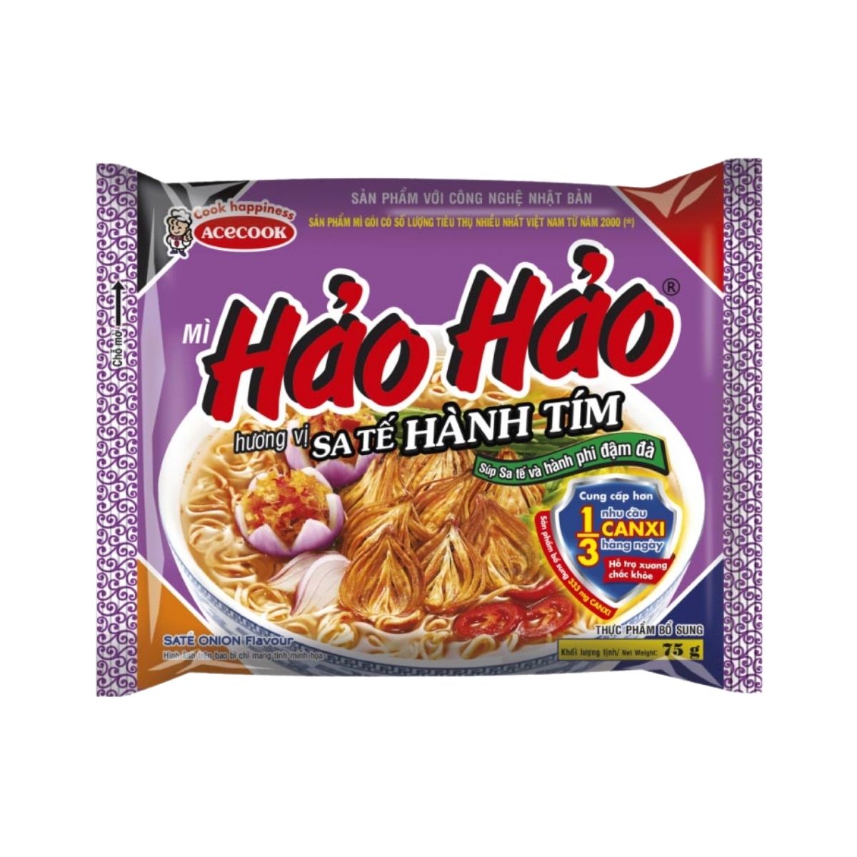HAO HAO -  (Bags) Mi SATE HANH TIM/Chili Crispy Onion Instant Noodle (Single )