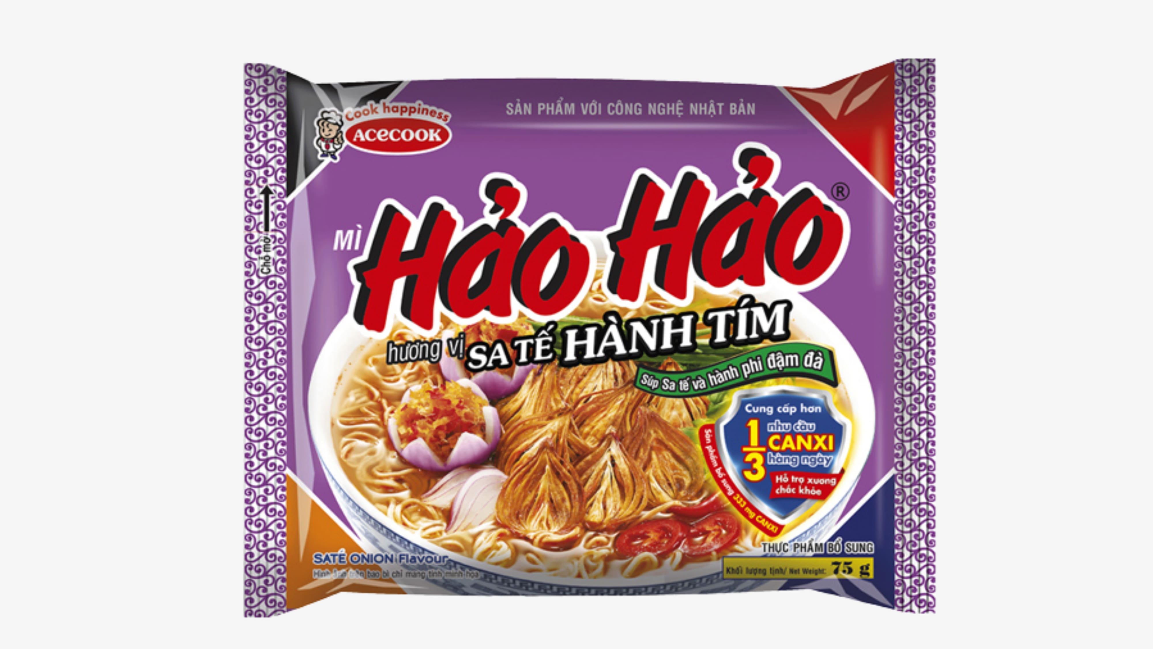HAO HAO -  Mi SATE HANH TIM/Chili Crispy Onion Instant Noodle (Single )