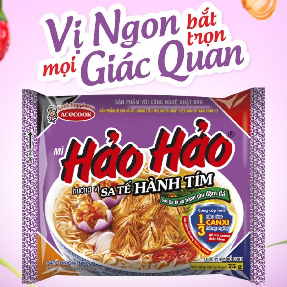 HAO HAO -  (Bags) Mi SATE HANH TIM/Chili Crispy Onion Instant Noodle (Single )
