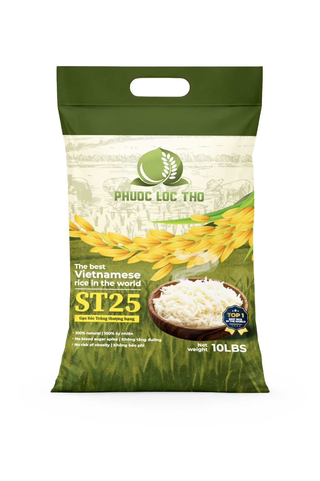 GAOST25 10LBS - GAO ST25 Phuoc Loc Tho Rice VN 10lbs X 5 Bags