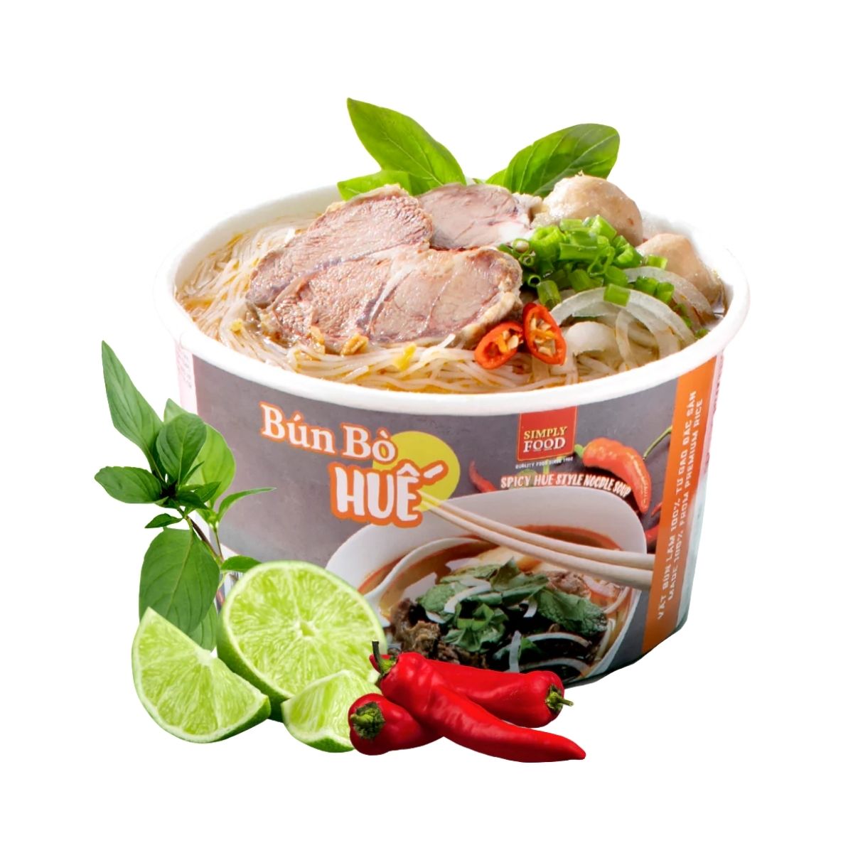 SIMPLY - (BOWL) Bun Bo Hue / Instant Rice Vermicelli Noodles Artificial Hue Style Broth  l