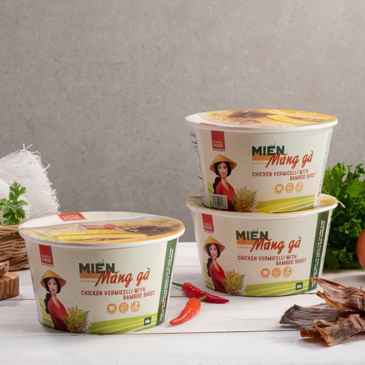 SIMPLY - Mien Mang Ga (BOWL) / Simply Instant Glass Noodles with Bamboo Shoot & Artificial Chicken (Bowl)