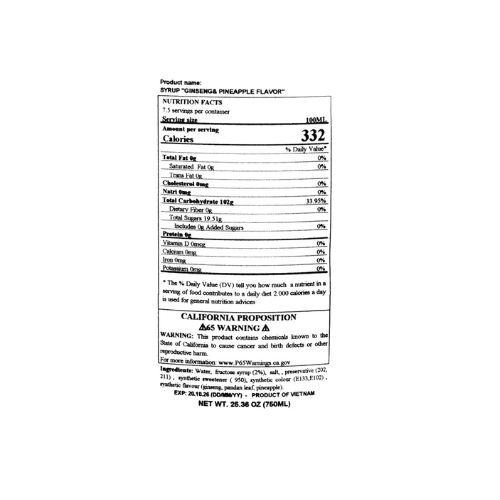 VNS01 - Siro Sam Dua VinaSyrup/ VinaSyrup Pineapple Ginseng Syrup